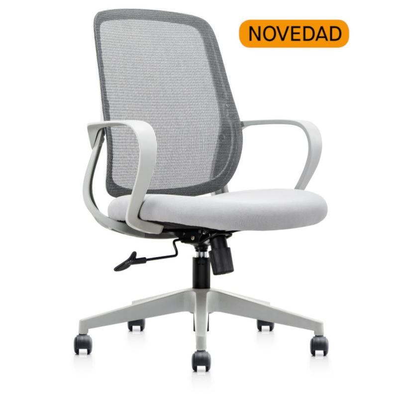 OfiElche-Sillas operativas-SILLA CIRCLE GRIS RESPALDO MALLA CON BRAZOS FIJOS